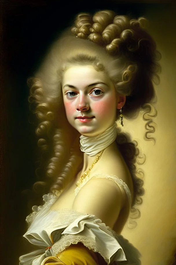 Potrait of young woman as rococo oil panting no rambut as