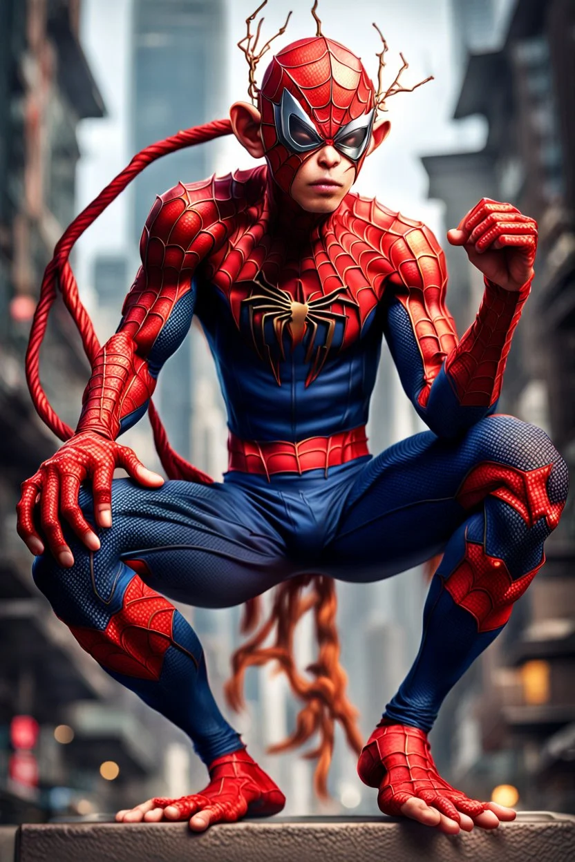 Fhoto full body, reality, Raw, monkey king as spiderman, digital art, intricate details, powerful composition, captivating, , trending on artstation, sharp focus, studio photo, intricate details, highly detailed, by addie_digi