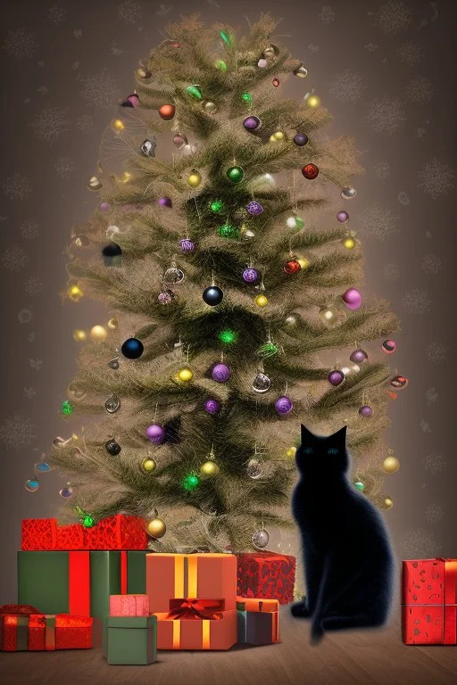 a black cat is decorating a christmas tree in the kitchen