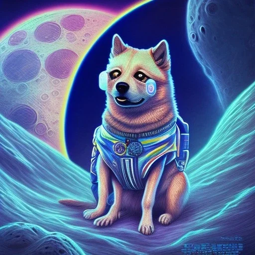 trippy doge on the moon