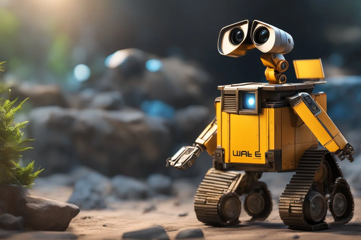 Machine in 8k WALL-E model with 8k anime cgi artstyle, full body, intricate details, highly detailed, high details, detailed portrait, masterpiece,ultra detailed, ultra quality