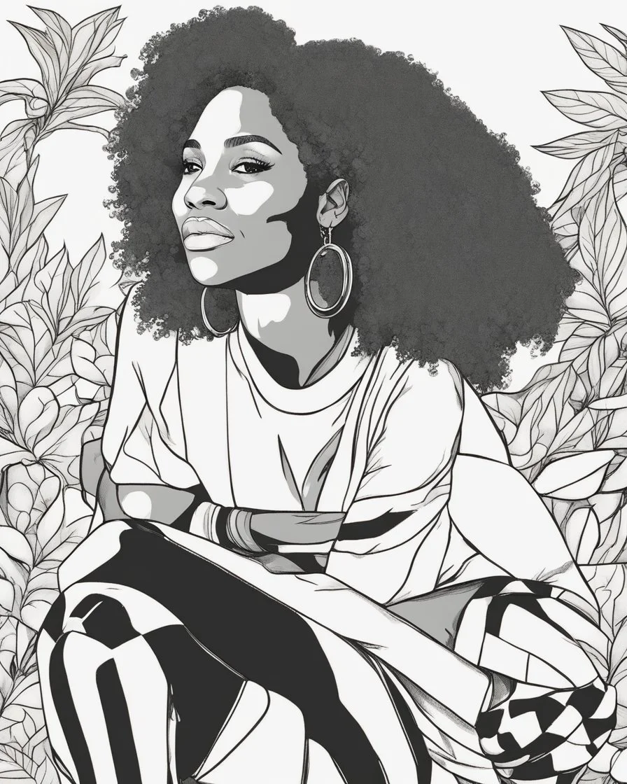 coloring page for teens, simple outlines art, outline drawing, bold outlines, clean and clear outlines, no tones color, no color, no detailed art, art full view, wide angle, white background, Serena Williams