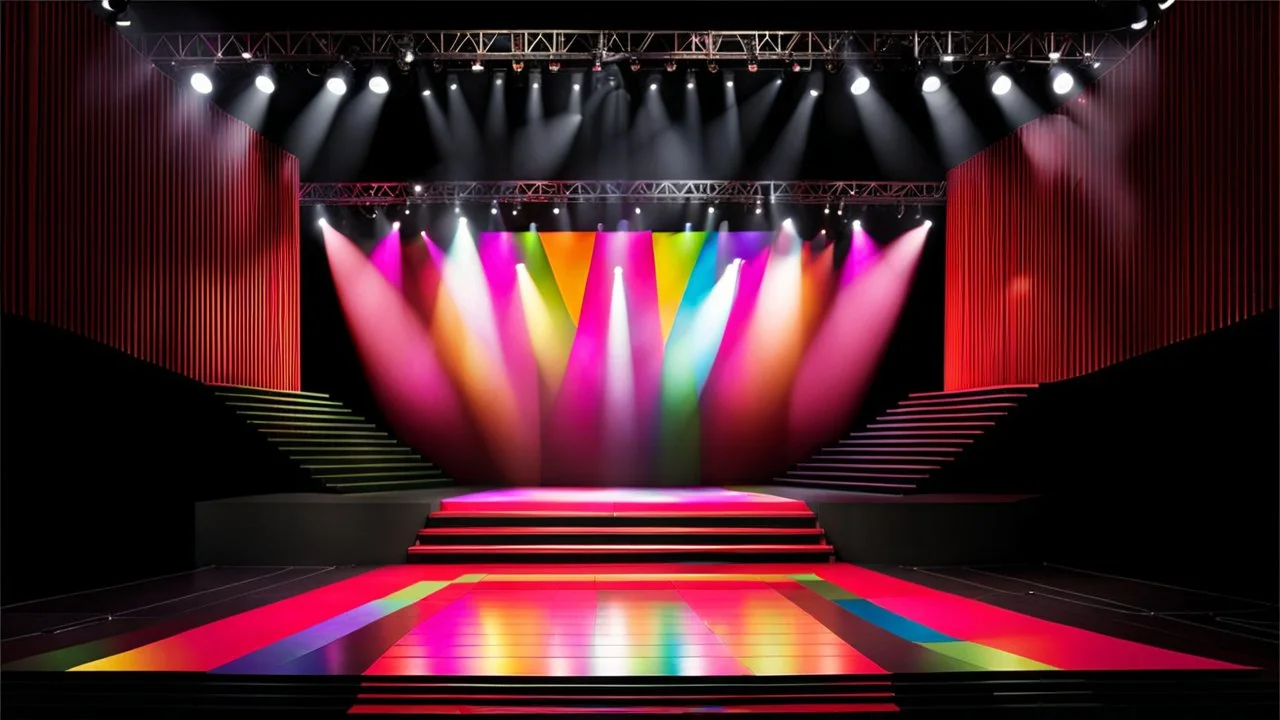 color graphic show very larg flat stage with flash lights