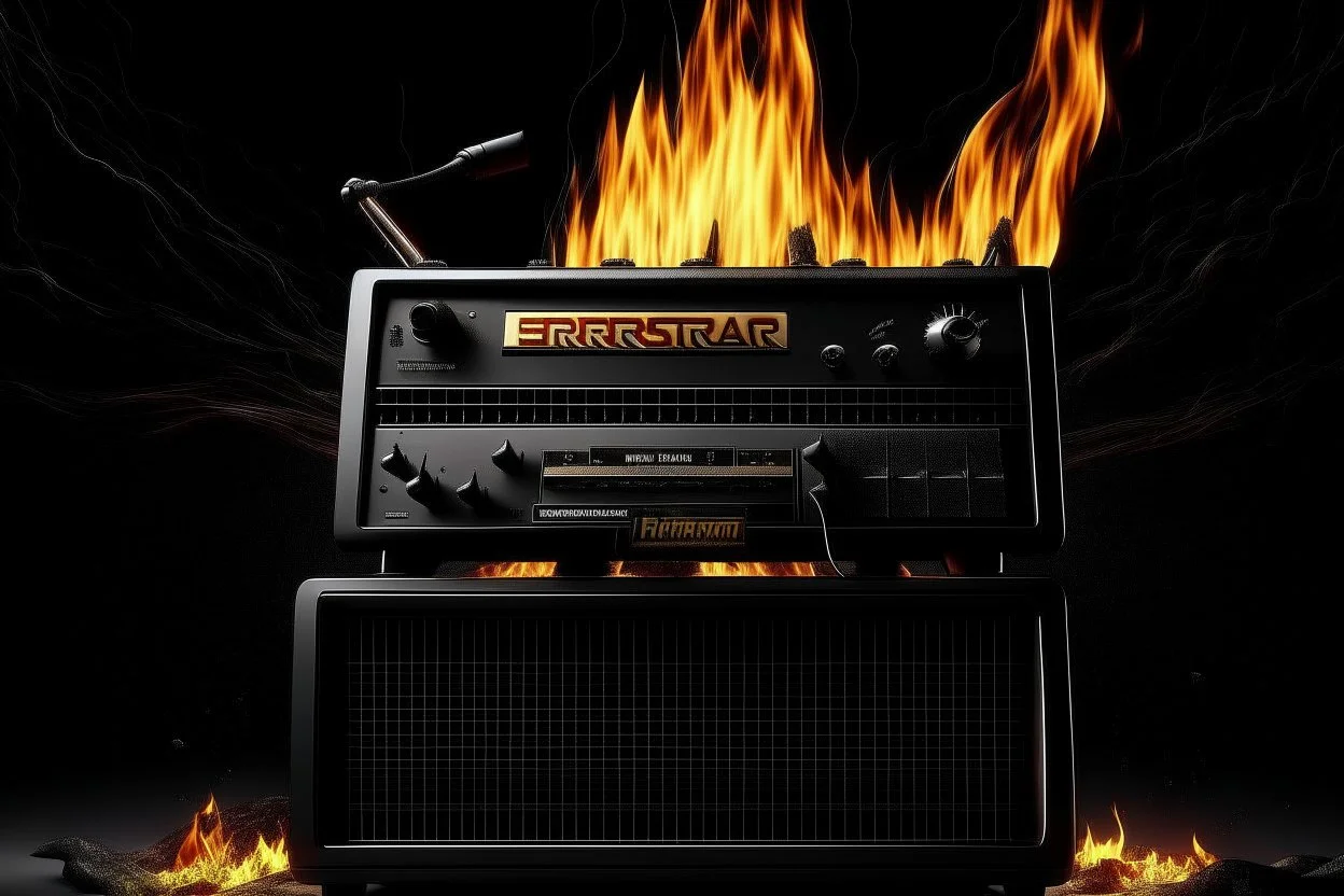 4k full realism, full details, logo emission radio hardrock firestarter