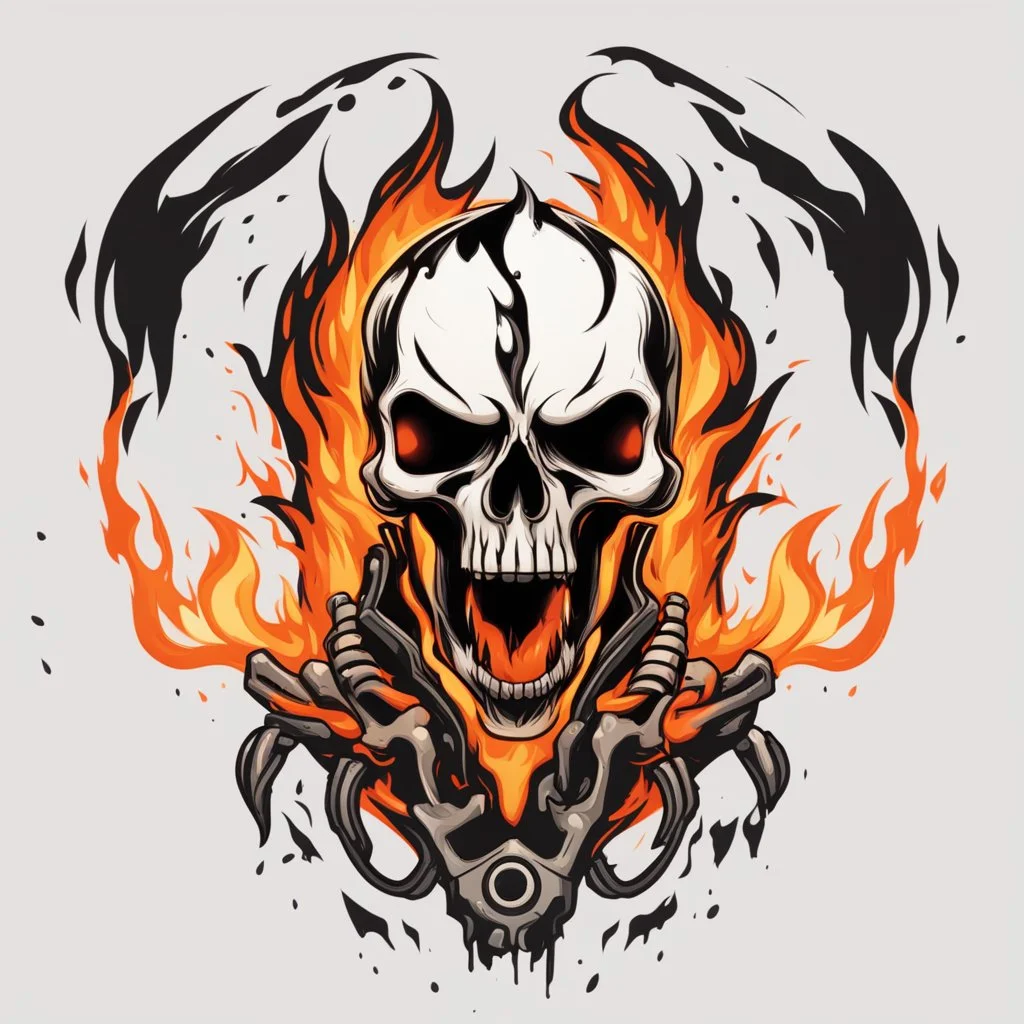 minimalistic burning screaming skull flame cyberpunk logo