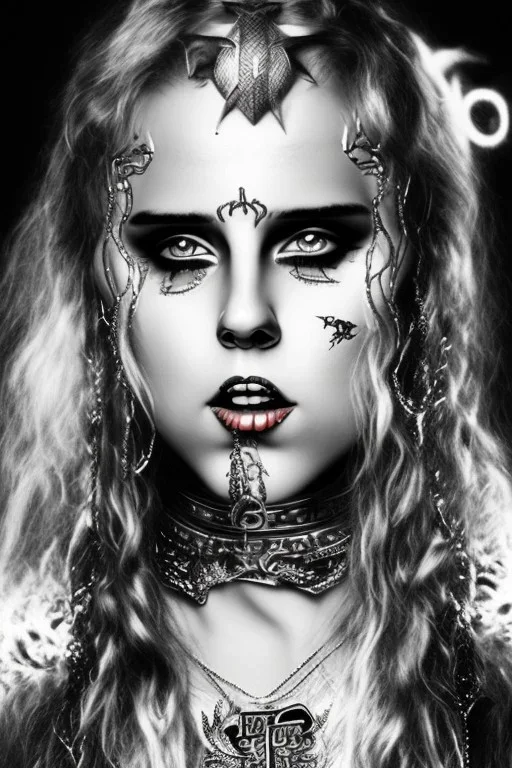 Danish singer MØ face, darkness style witch smiling end hell sureal blade high blood horn viking