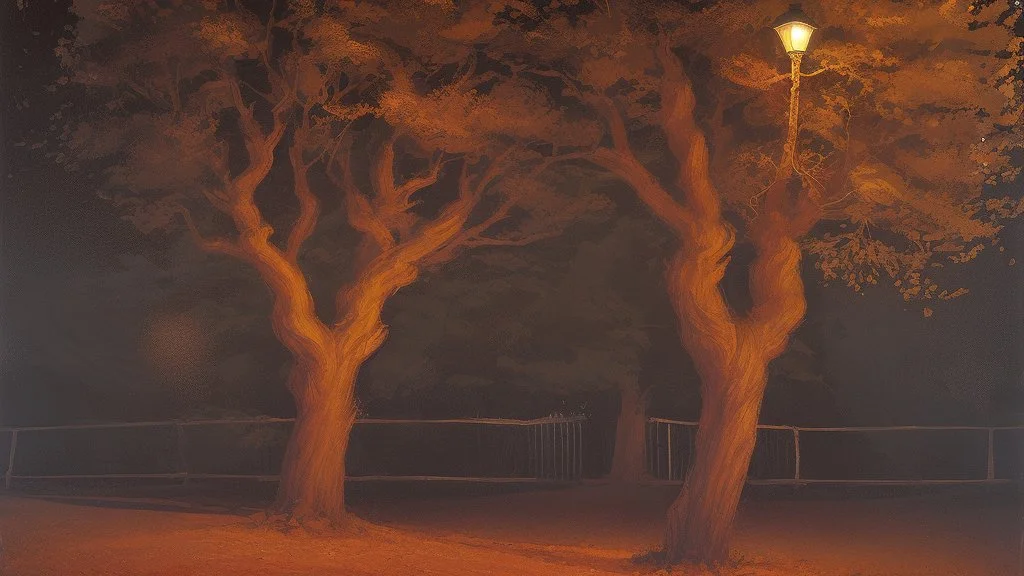 fall tree under Streetlight by Andrea del sarto