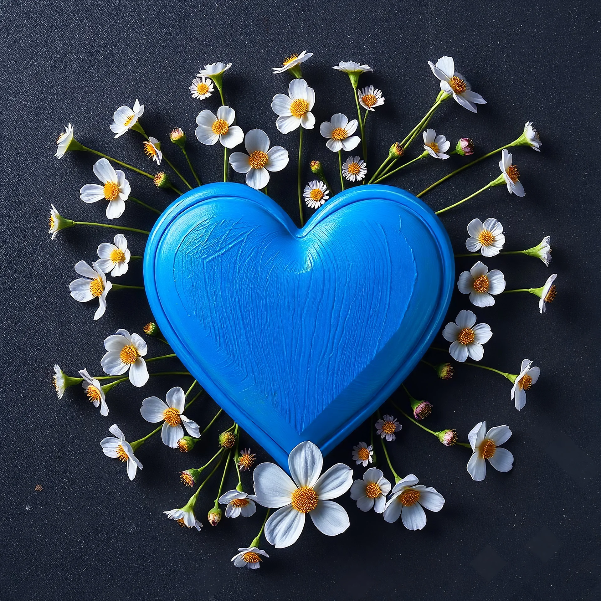 Create blue heart around small flowers