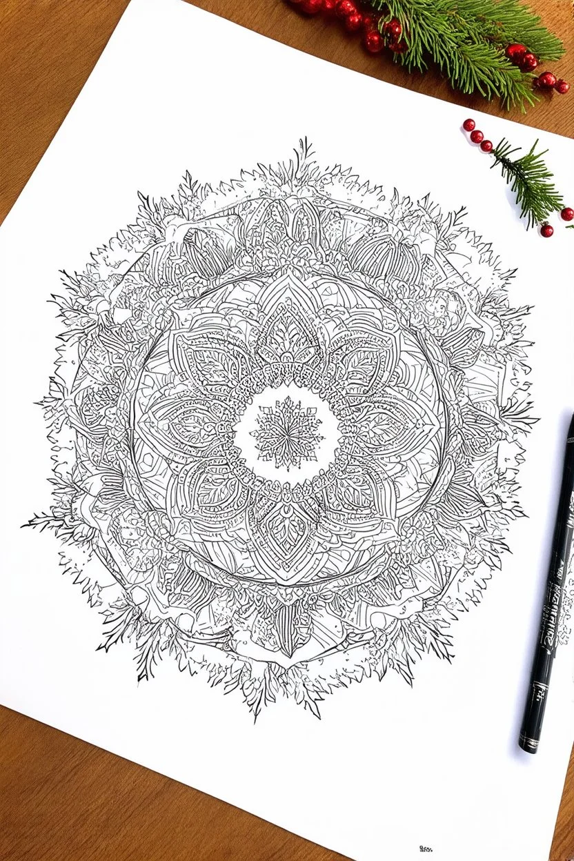 christmas mandala drawing, coloring page, easy,