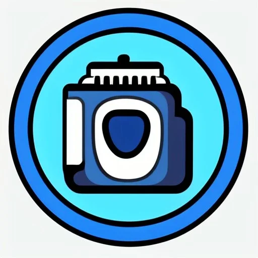 full view, flattened vector image icon of a camera with a dark blue and light blue color palette, transparent background.