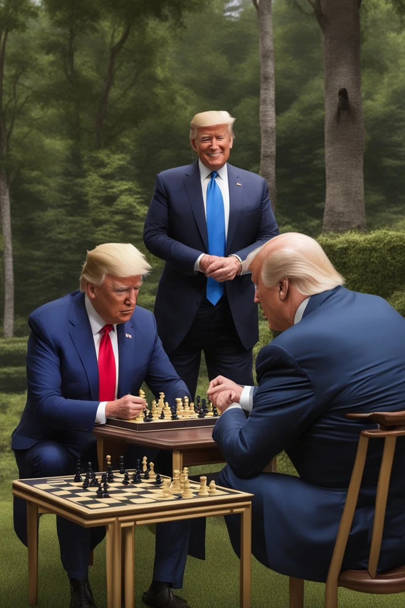 A hyper-realistic photo, Joe Biden and Trump in a game of chess,Trump smiling , 64K, hyperrealistic, vivid colors, (glow effects:1.2) , 4K ultra detail, , real photo