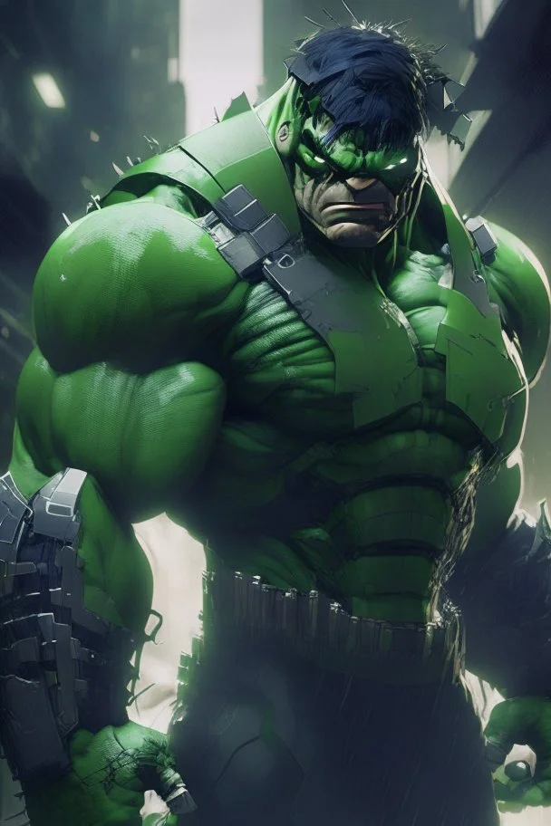 the hulk in a full ninja suit, anime style, depth of field, nvidia graphics, lightrays, trending art