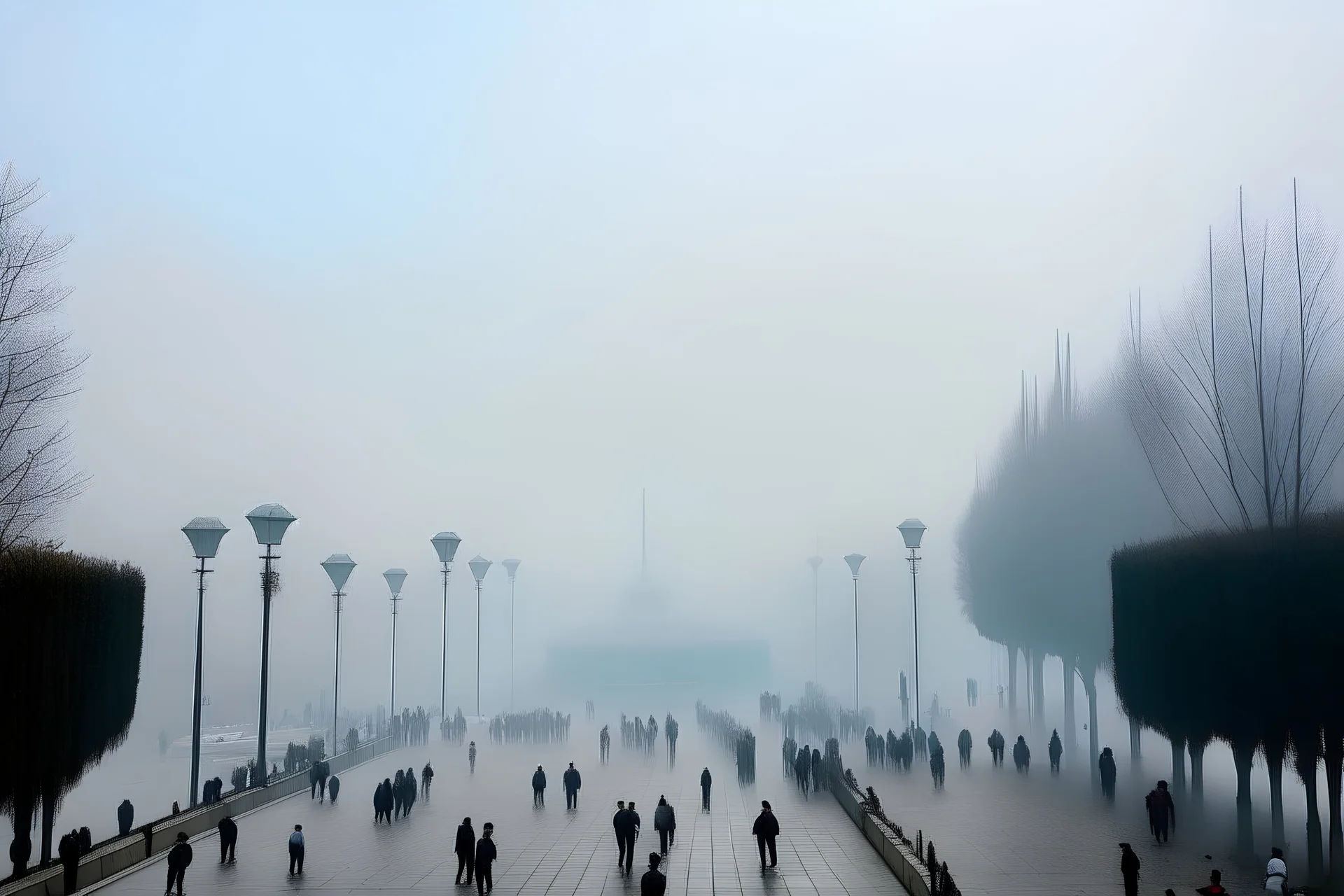 Iranian open space in Azadi square, Outdated Holiday Decorating , charismas 2024 decoration, light, fog, people outdoor happy