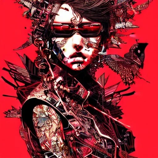 beautiful punk girl, hyper detailed, hyperdetailed, intricately detailed, illustration by <kilian eng> <Yoji Shinkawa>, darkred tones,