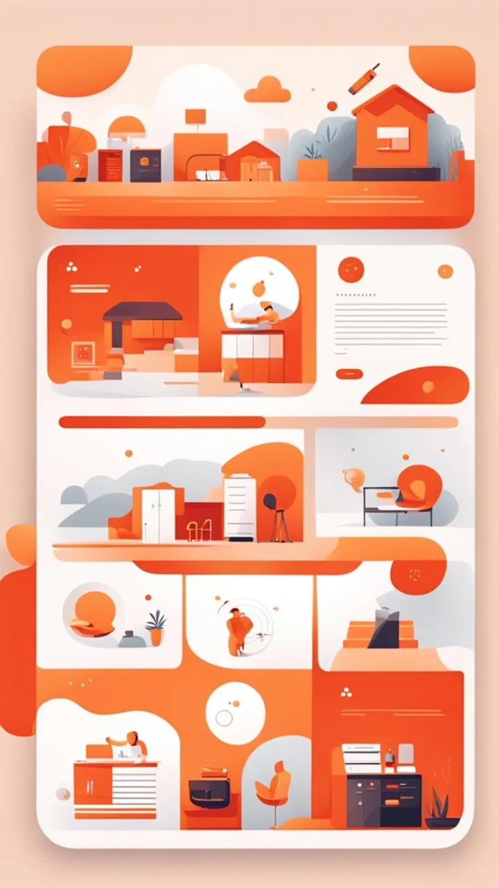 illustrations with a simple art style that show home page for spot use orange and red and minimal