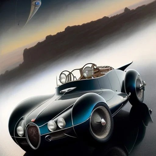 hyperrealism Drawing of '1936 Bugatti Type 57SC Atlantic', three quarter frontal aerial view, by gaston bussiere, greg rutkowski, yoji shinkawa, yoshitaka amano, tsutomu nihei, donato giancola, tim hildebrandt,oil on canvas, cinematic composition,Sharp detail,extreme detail,fit full head inside picture,16k