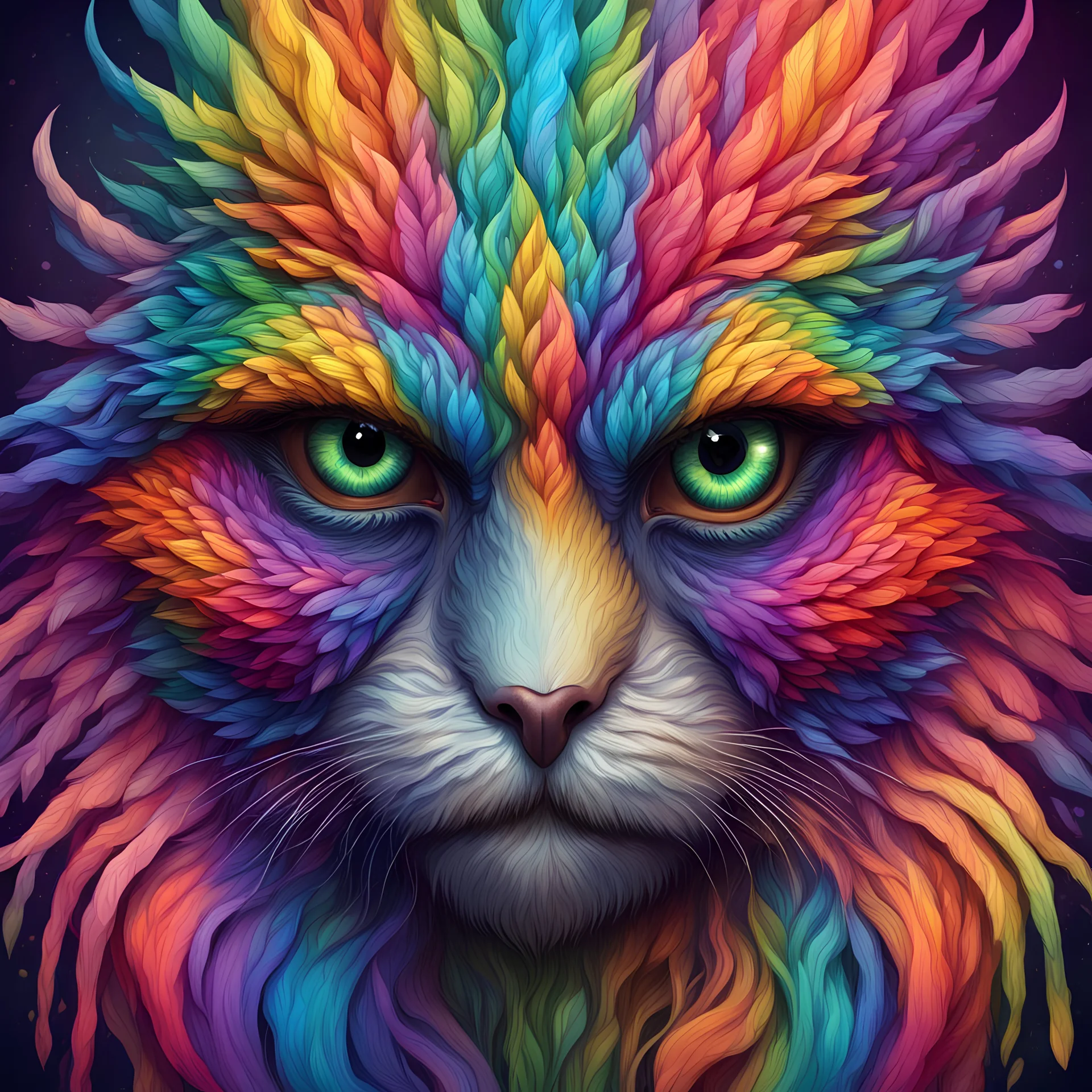 Rainbow colors with intense eyes in creature art style