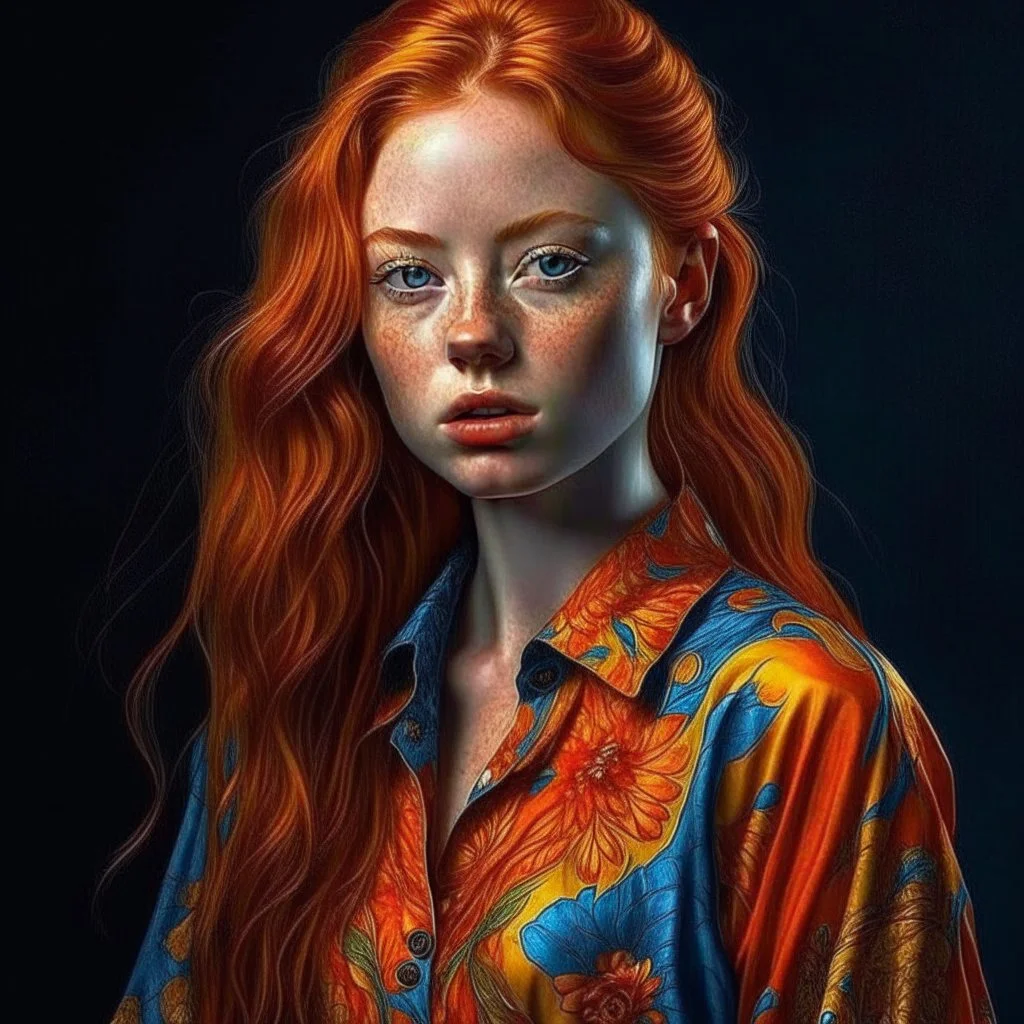 pretty girl, young adult, ginger, conventionally attractive, colourful clothes, realism, sexy