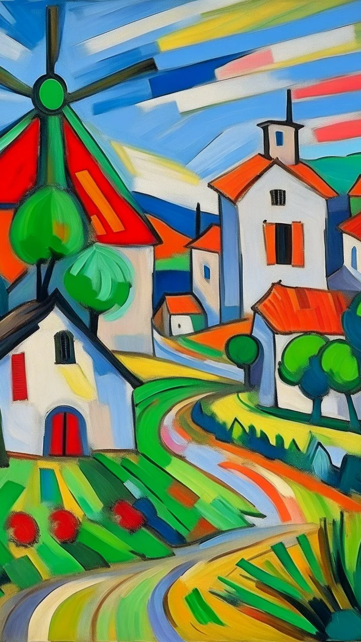 A white village with windmills painted by Alexej von Jawlensky