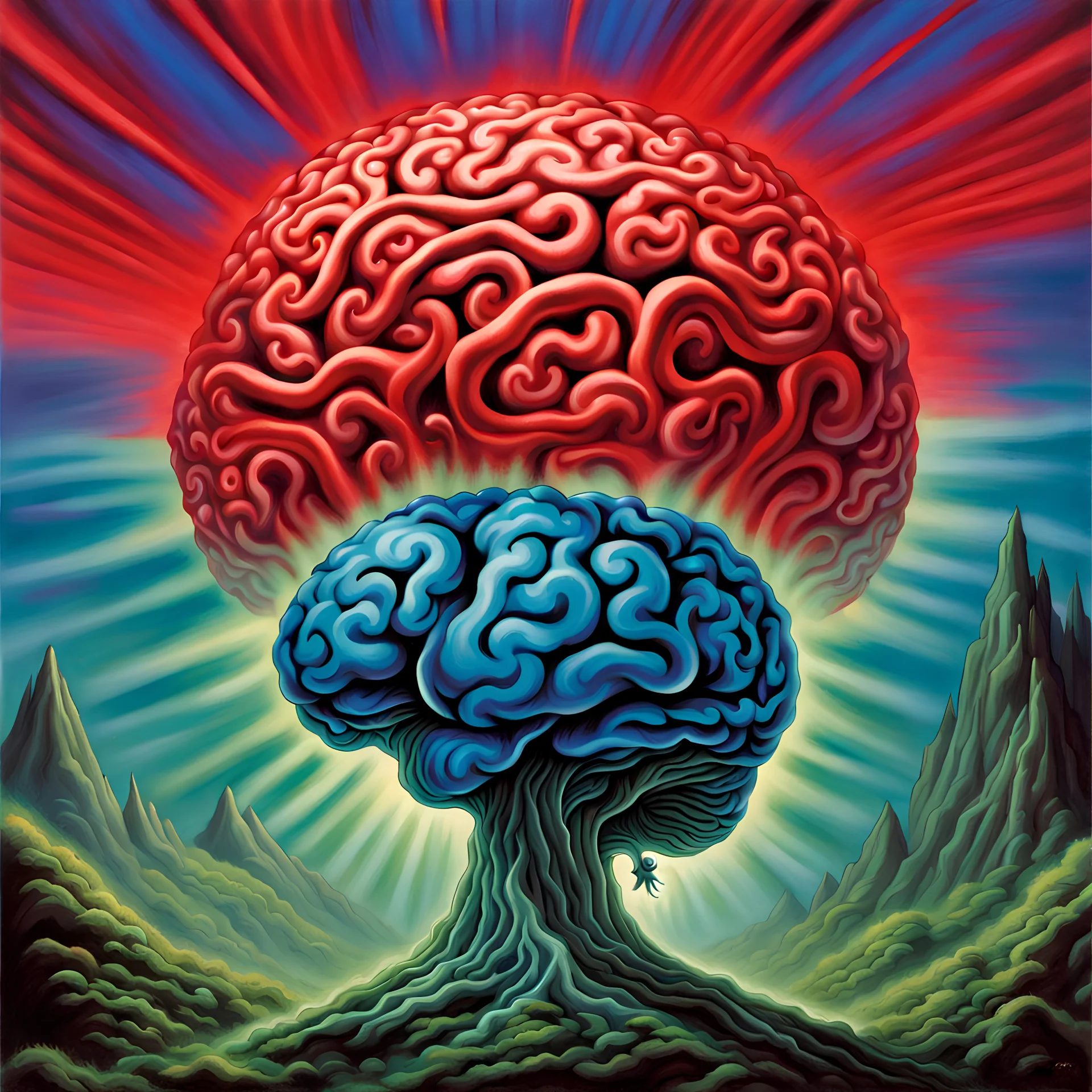 fantasy 90's tcg art of a brain in a red vortex