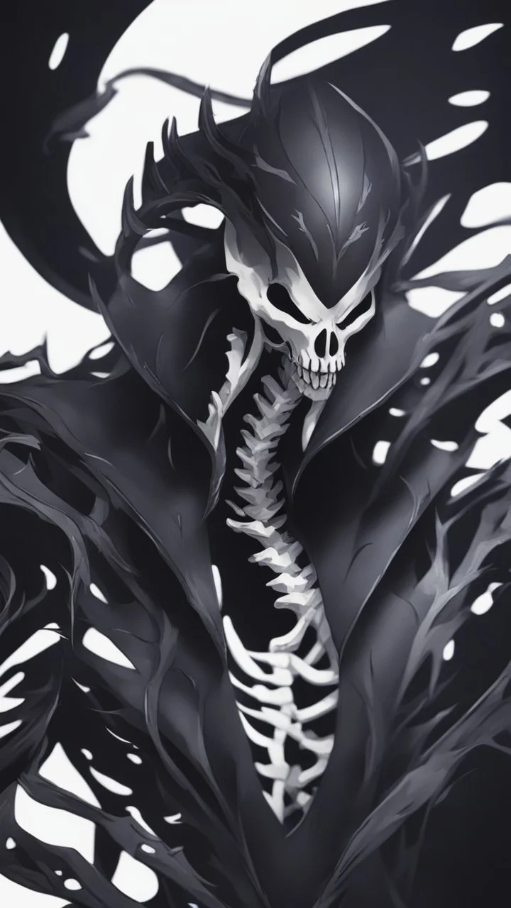 A close picture to Mix between Skeleton and venom symbiote in solo leveling shadow art style