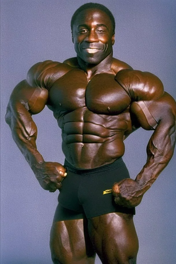 Bodybuilder Lee Haney .He wears a black suit