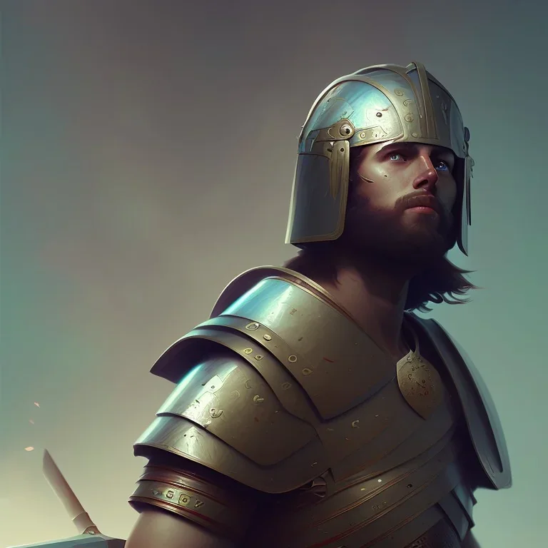 roman warrior,full portrait, wounded, dust, atey ghailan, artstation, volumetric light, high detail, perfect