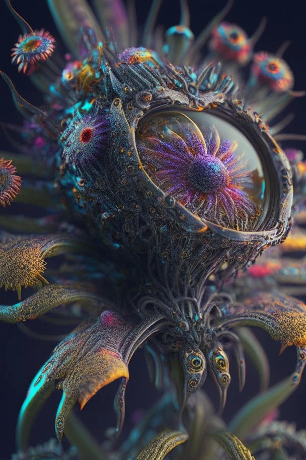 Cyborg flower alien fused ,highly detailed, hyper-detailed, beautifully, insane details, intricate details, beautifully, Cinematic, Colorful, Editorial Photography, 32k, Super-Resolution, Megapixel, photorealistic rendering