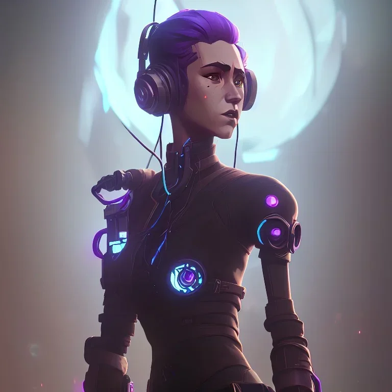 portrait, beautiful DJ with headphones Christian Boshell robot, post-apocalyptic in a cyberpunk city, realistic, intricate detail, sci-fi fantasy style, volumetric lighting, particles, highly detailed, cinematic, deep Generate ultra-high-resolution, photorealistic image style of an overwatch character.