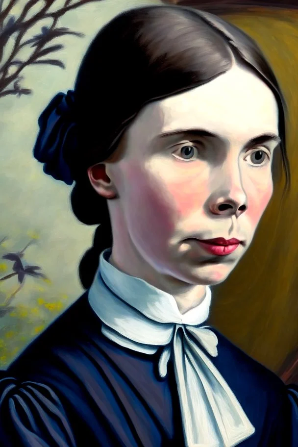 Young Emily Dickinson portrait by Bekir Salim, Fine Art, Art Deco, Abstract Realism, Figurative, high quality, historical