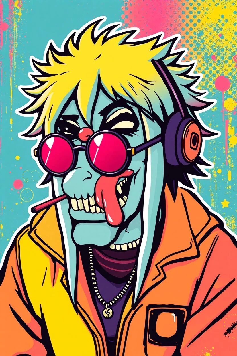 jam cartoon character cypher punk japanese style in the style of warhol