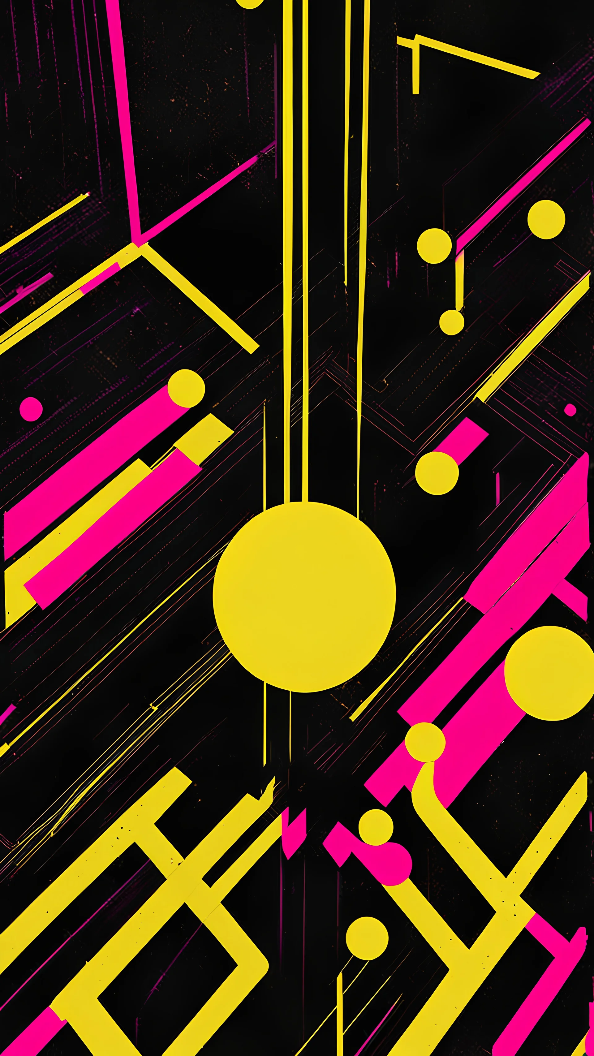 yellow and pink, black background, rave, 90s, acid techno, minimal, wallpaper