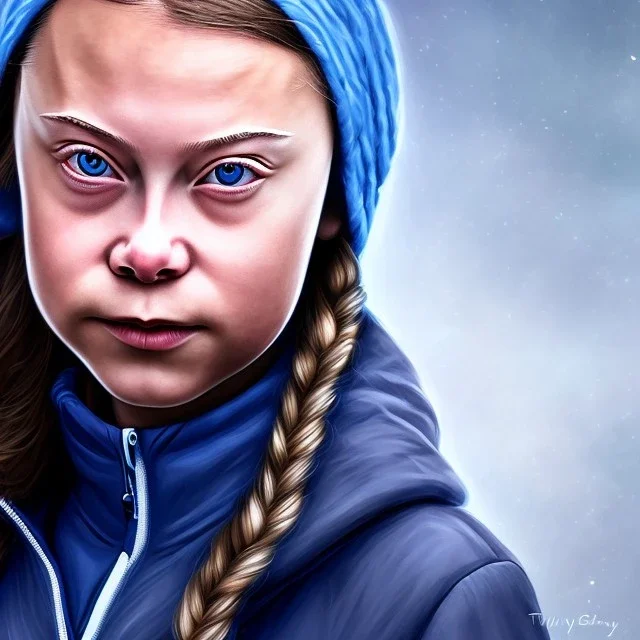 portrait of Greta Thunberg blue-eyed