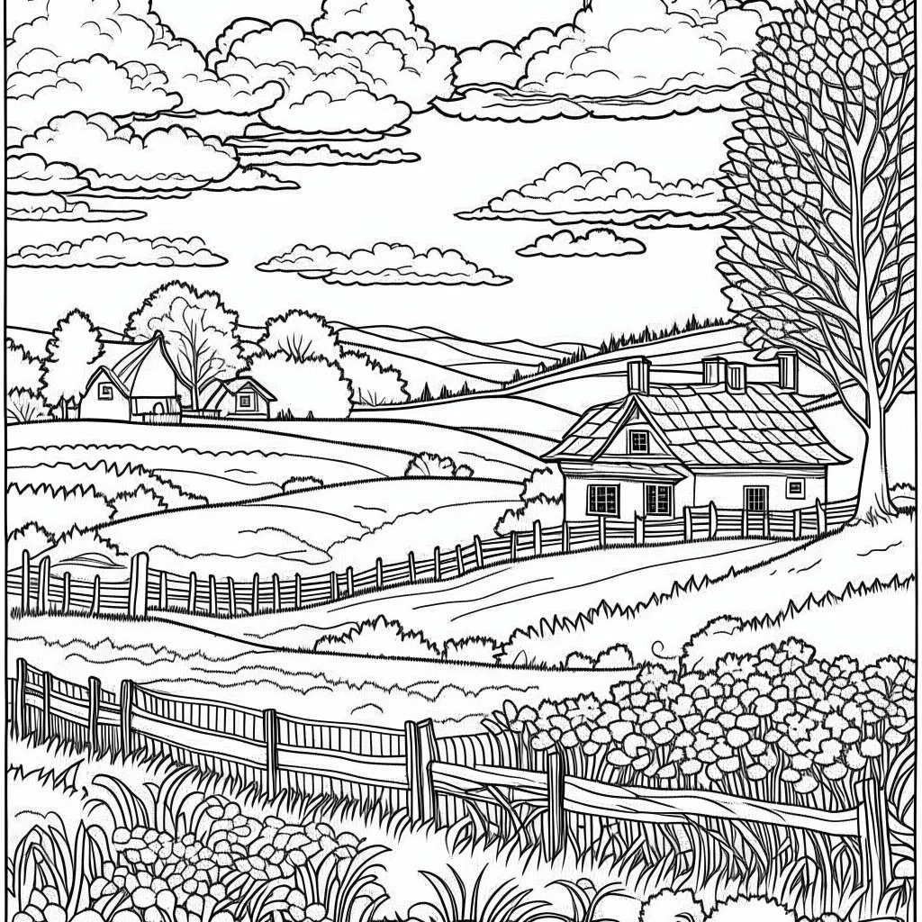 countryside scene coloring page