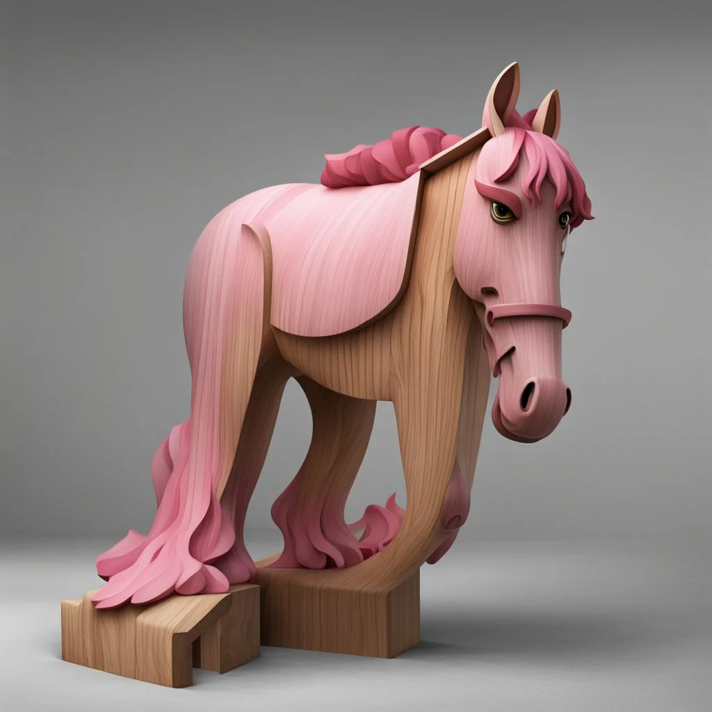 a wooden pink horse