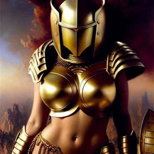 portrait ' Sexy Extra busty Power Girl naked ',ancient metal armor and Helmet ,painting by gaston bussiere, greg rutkowski, yoji shinkawa, yoshitaka amano, tsutomu nihei, donato giancola, tim hildebrandt, oil on canvas, cinematic composition, extreme detail,fit full head inside picture,16k