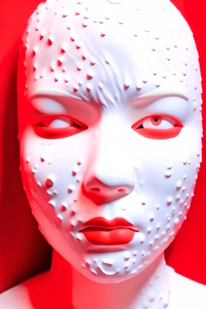 White rubber girl's face with rubber effect in all face with red sponge rubber effect