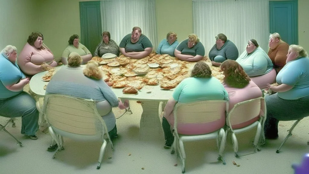 overeaters anonymous meeting disaster while chairs collapse from obese members