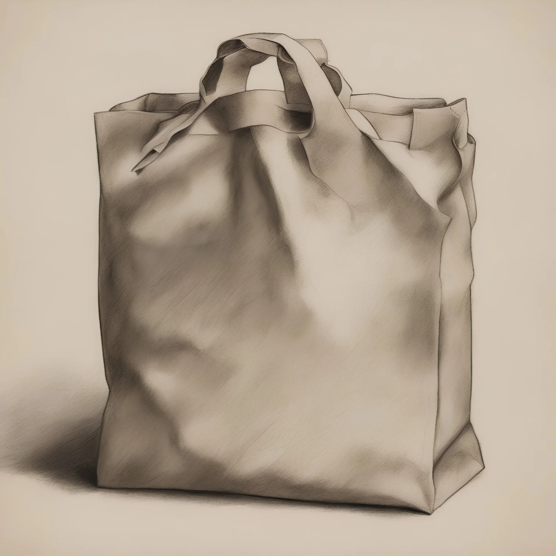 A paper bag, pencil drawing in colors