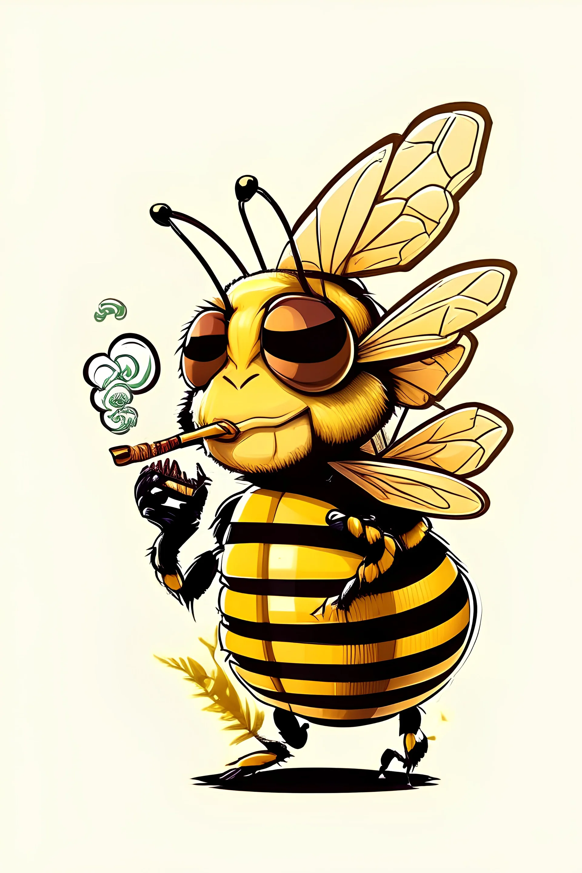 vector art, cartoonish style honeybee hybrid, smoking a cigar, illustration, white background