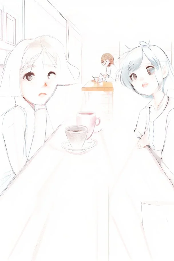 2 girl and 1 boy in cafe with color