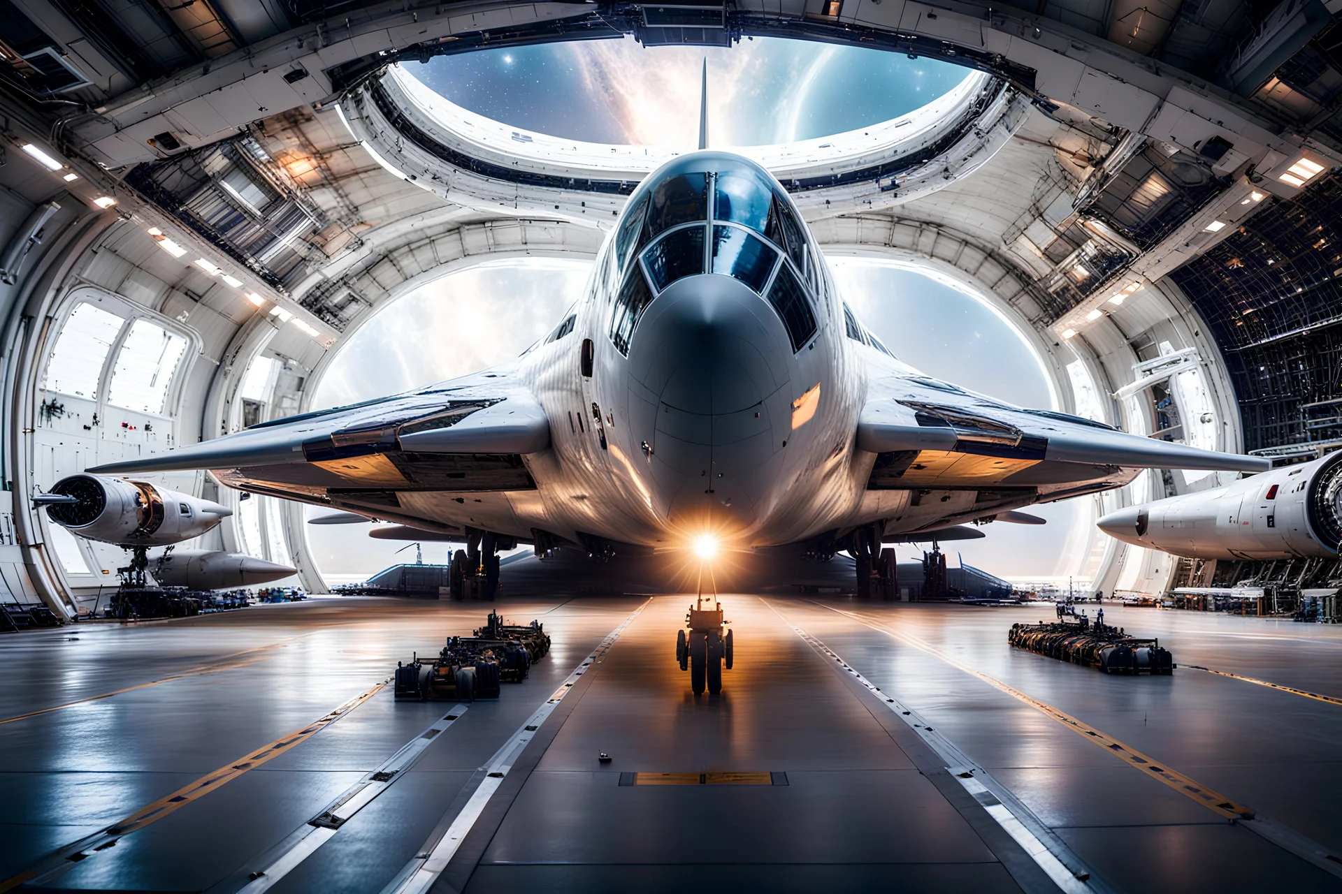 space airliner inside a military cosmoport with many fighter shuttlesфото реалистичность 4к