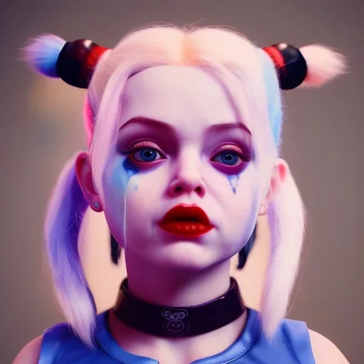 Cute baby character harley quinn, photo realistic, unreal engine, cinematic lighting 8k --v 4