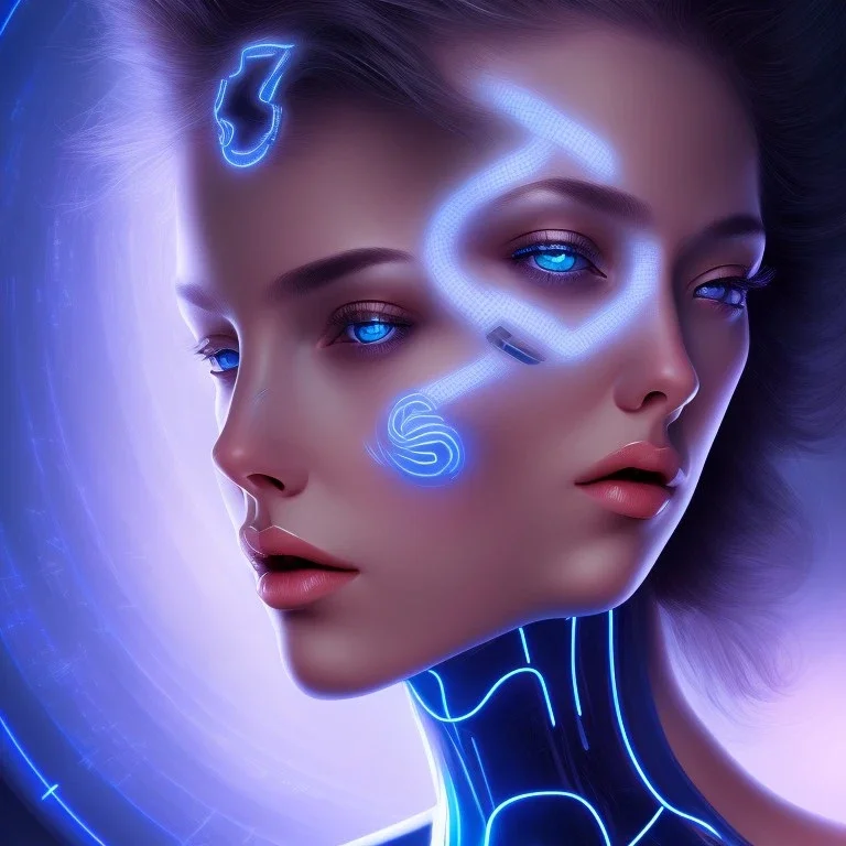 cyberblue, head, woman, portrai, tron