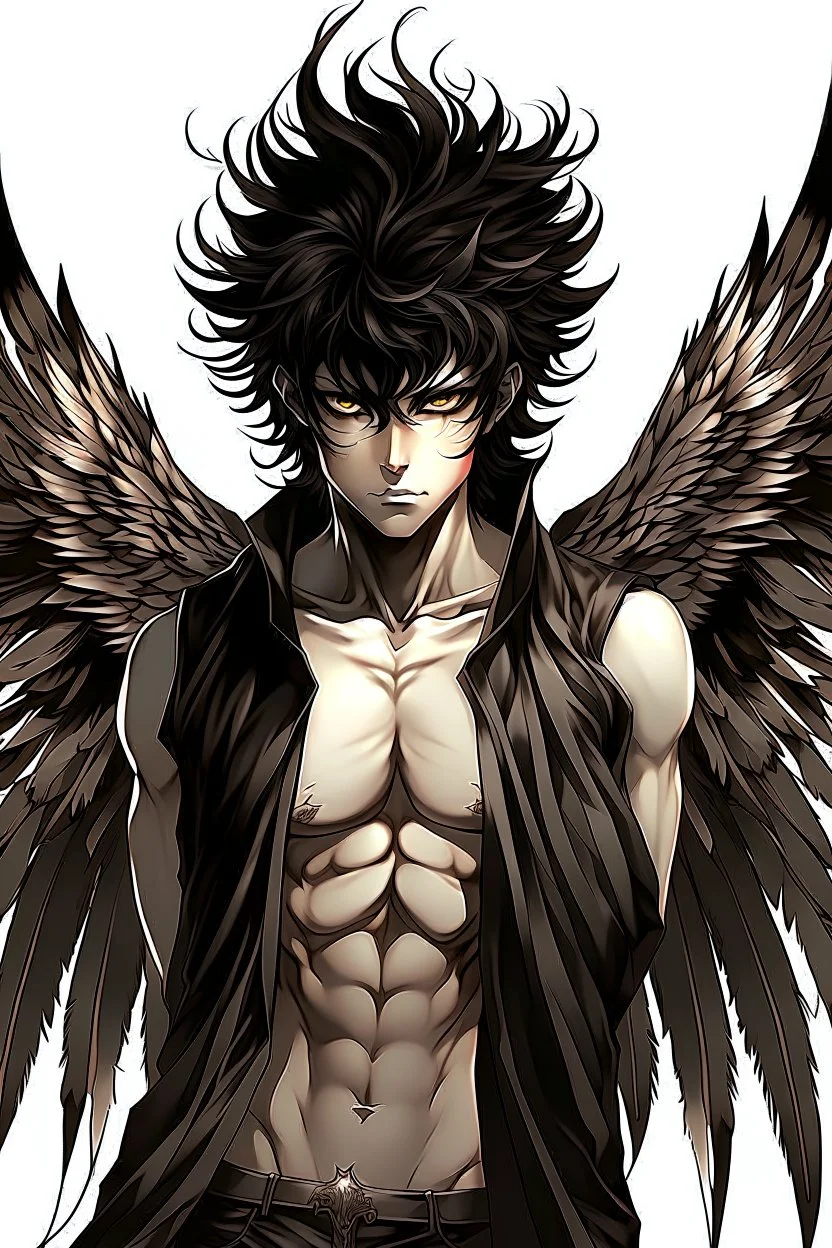 Anime man with black wings realistic