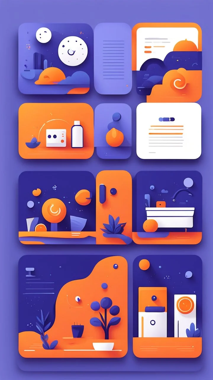 illustrations with a simple art style that show home page for spot use orange and dark blue-purple and minimal