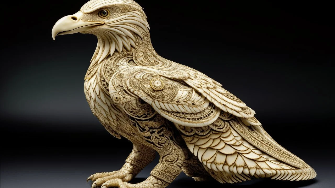 An ivory wind elemental eagle designed in Mehndi design painted by Alfred Sisley