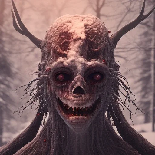 Wendigo, horror, gore, blood, forest, snow, ice, mountain, 8K, cinematic lighting, sharp focus, masterpiece, expert