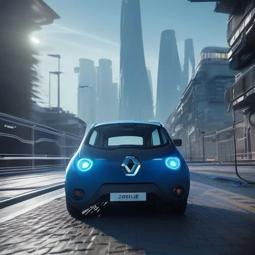 Renault Zoë, futuristic city, blue,