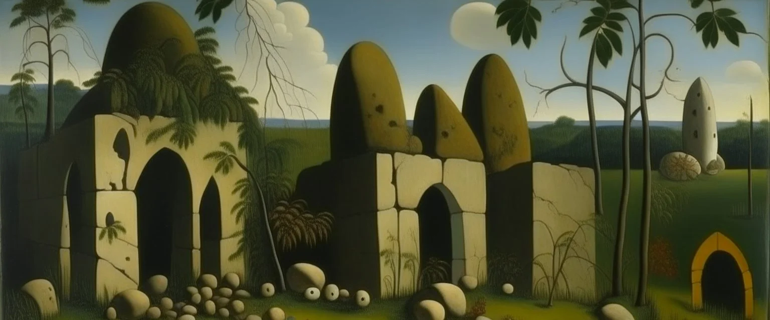 Ruins with rifting stones painted by Henri Rousseau